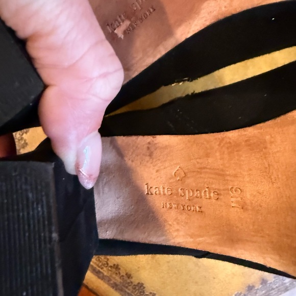 Kate Spade black suede heeled boots gold buttons size 9 - Picture 8 of 9